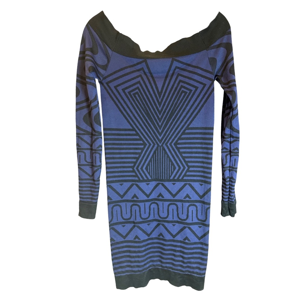 Arden B Womens Blue Black Tribal Geometric Off Shoulder Bodycon Mini Dress XS S